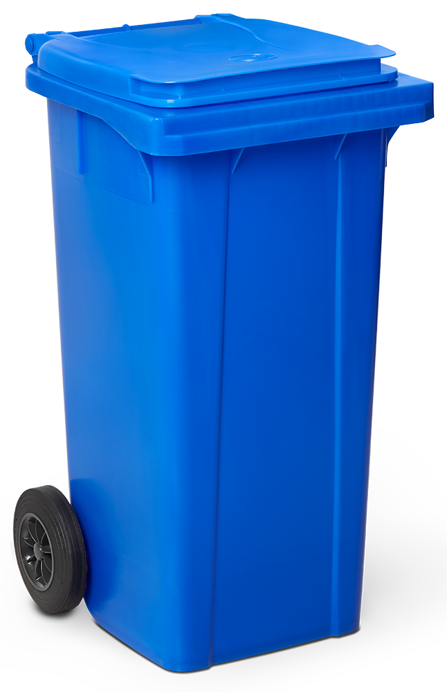 Contenedor de desperdicios con tapa y ruedas azul 120 lts.