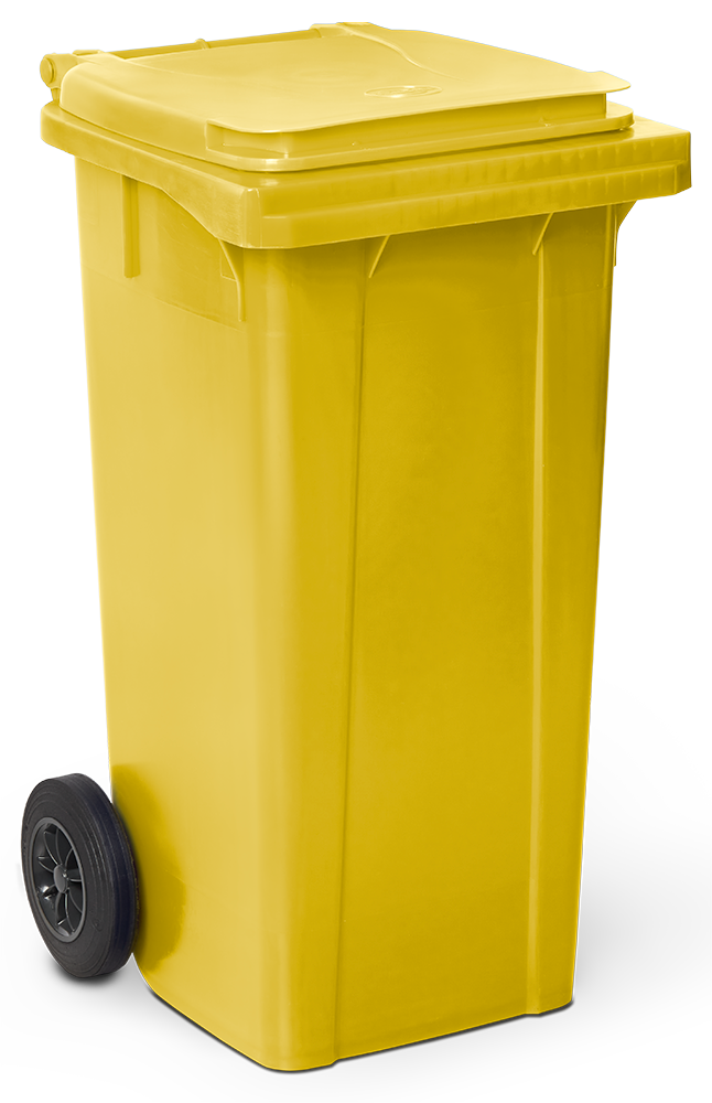 Contenidor de desaprofitaments amb tapa i rodes groc 120 *lts.