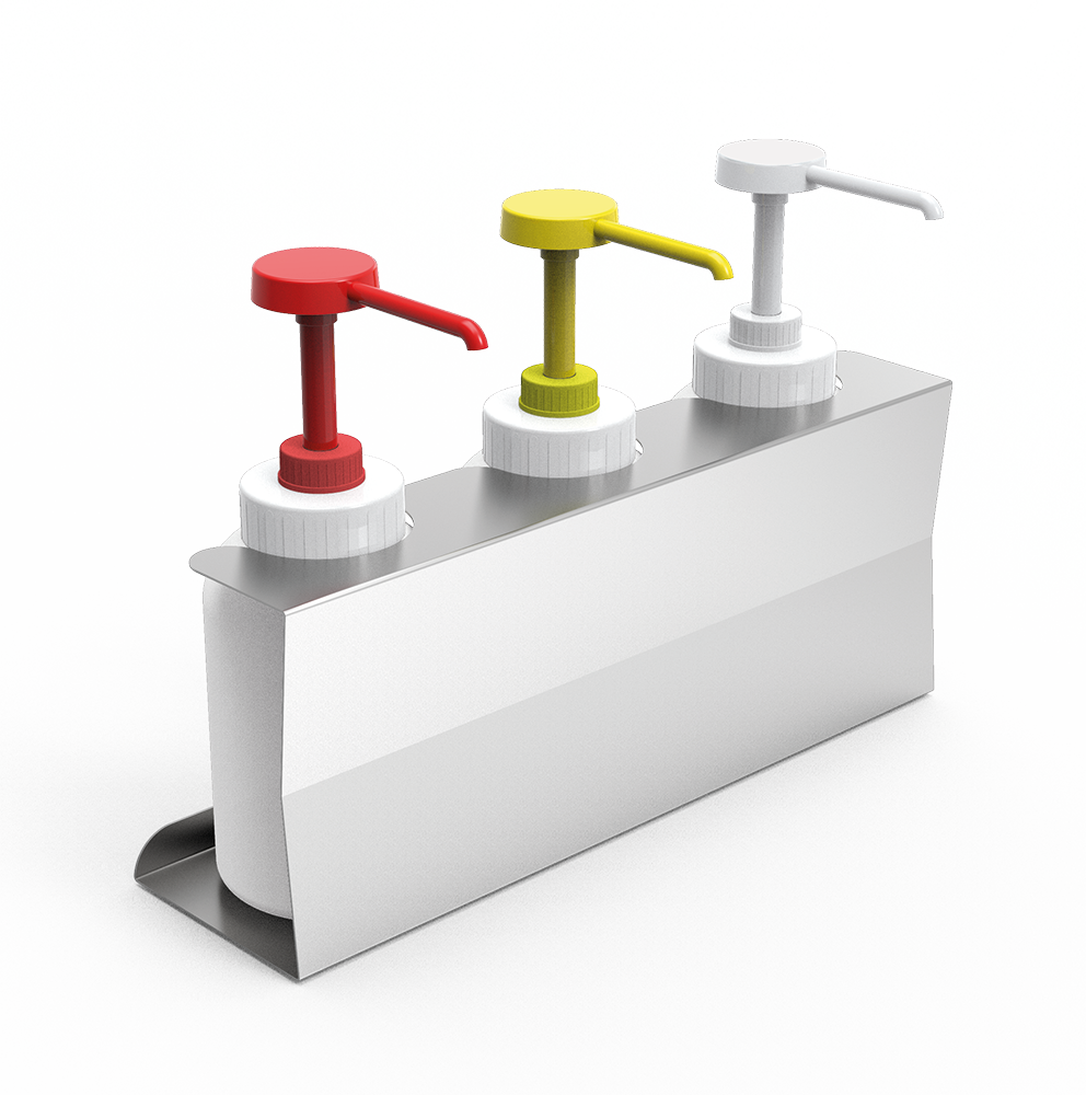 Conjunto dispensador de 3 salsas con dosificadores y soporte