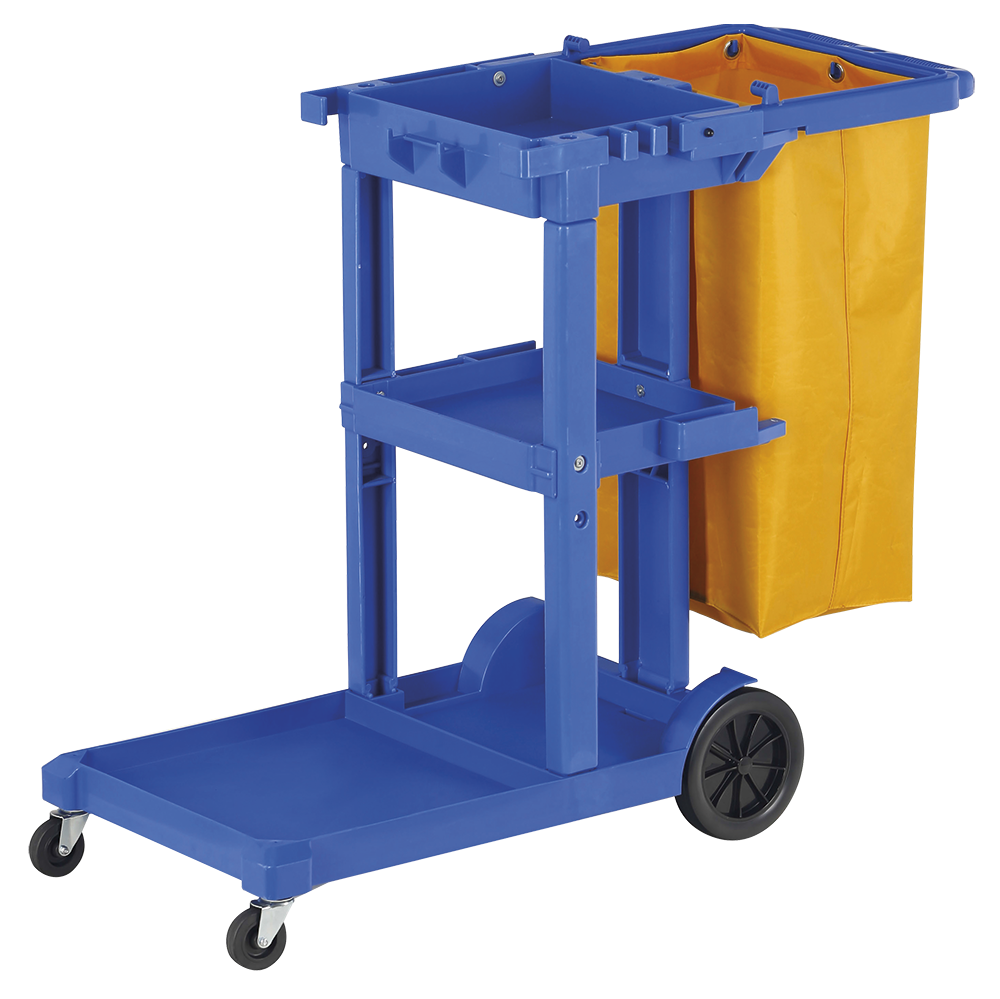Carro de limpieza multifunción con bolsa, plataforma y 3 bandejas