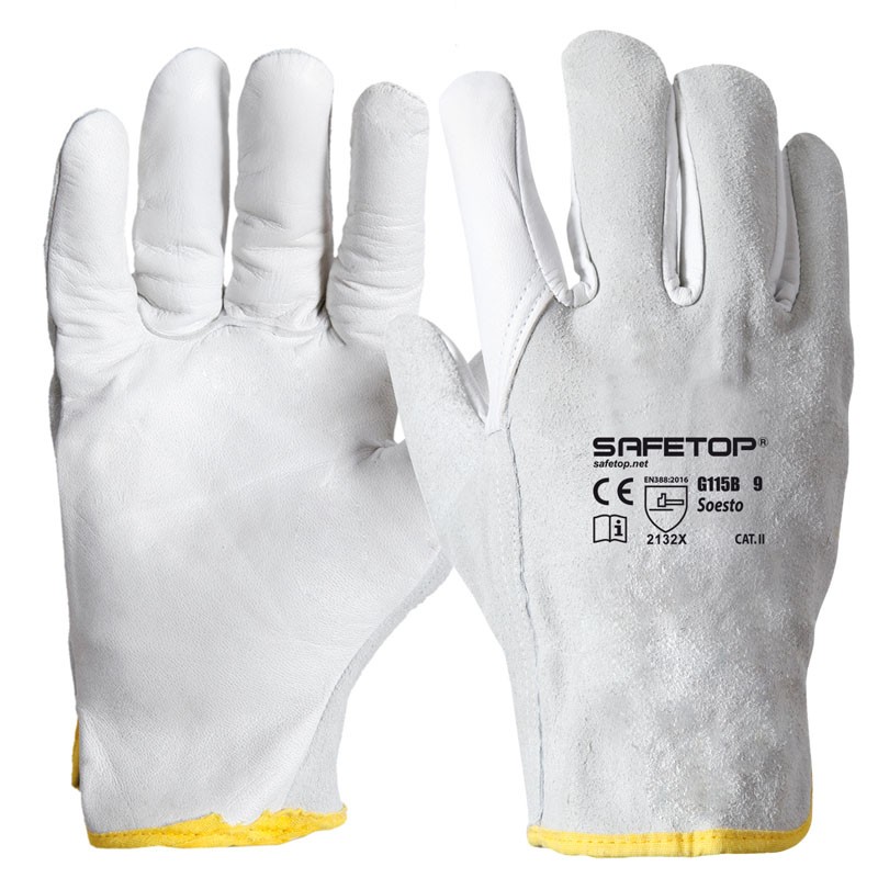 Soesto, Guante Mixto Piel Flor y Serraje Talla Única