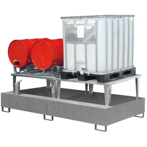 [039.384.16] CUBETO DE RETENCIÓN DE ACERO GALVANIZADO EN CALIENTE DE 1128L PARA 2 IBC EN TRASIEGO.