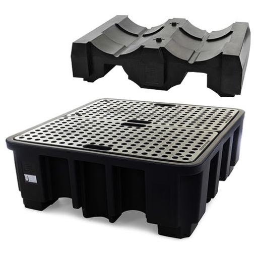 [884.304.54] CUBETO DE RETENCIÓN DE POLIETILENO DE 485L CON SOPORTE PARA 2 BIDONES ACOSTADOS.