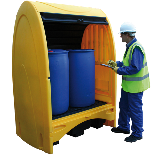 [039.618.78] Box De Retención De Polietileno Amarillo Con Solapas De 250 Litros Para 2 Bidones.