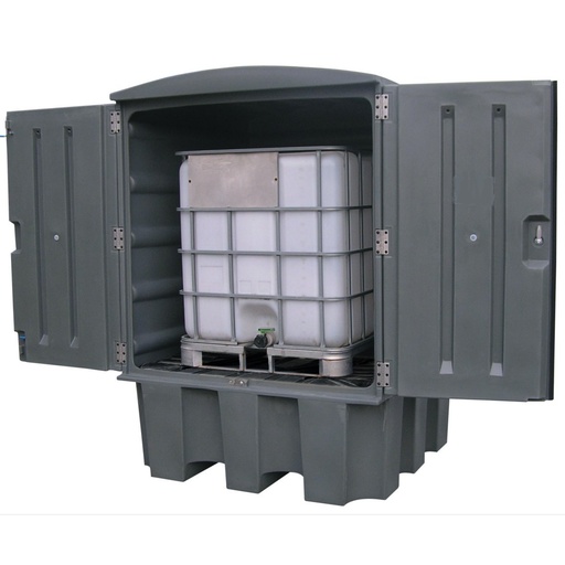 [038.319.00] CONTENEDOR CON RETENCIÓN DE POLIETILENO GRIS CON PUERTAS BATIENTES DE 1100 LITROS PARA 1 IBC.