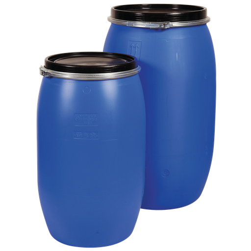 [004.107.55] BIDÓN DE TRANSPORTE DE POLIETILENO CON APERTURA TOTAL, 220 LITROS.