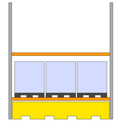 [RCU3N1PS] ESTANTERIA 2 NIVELES, 3 GRG POR NIVEL, CUBETO 1500L