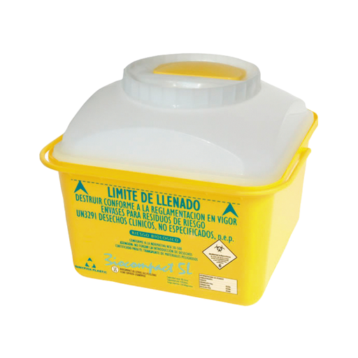 [001.230.51] 10 COLECTORES DE PLÁSTICO PARA RESIDUOS SANITARIOS PELIGROSOS, 5 L.