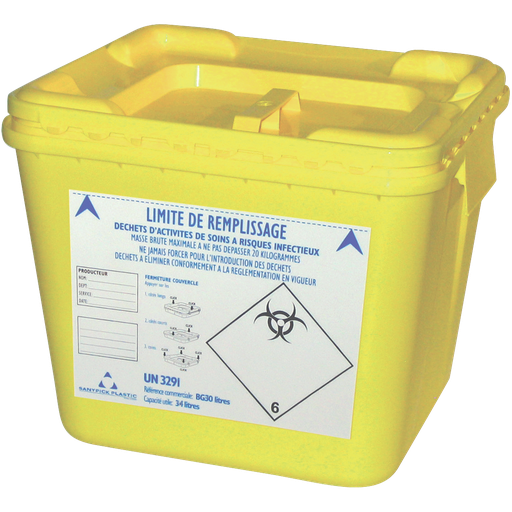 [001.231.23] COLECTORES DE PLÁSTICO PARA RESIDUOS SANITARIOS PELIGROSOS, 30 L.