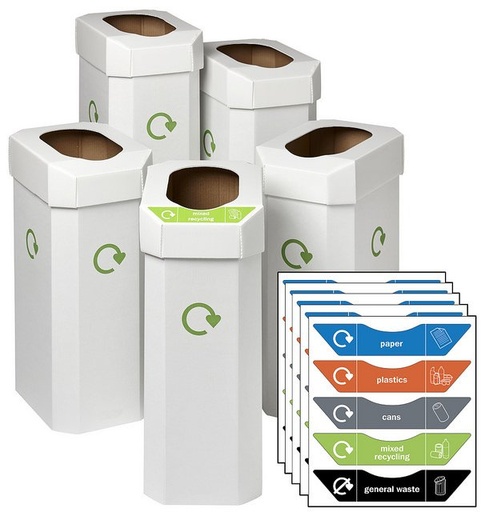 [COMBIN] Contenedor Para Reciclaje En Cartón Reciclado - 60 Litros - Pack De 5