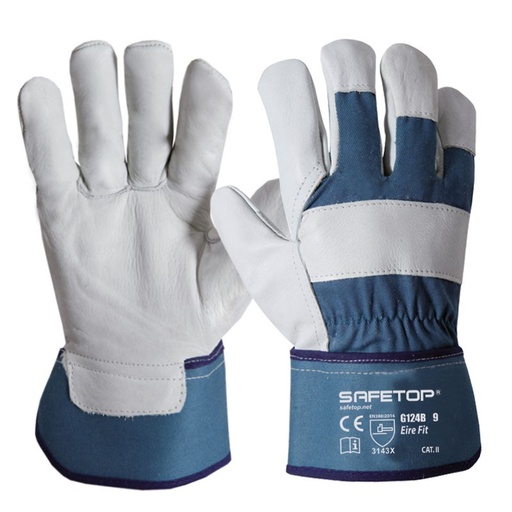 [G124B] ERIE FIT, guante lona de algodón-piel flor vacuno