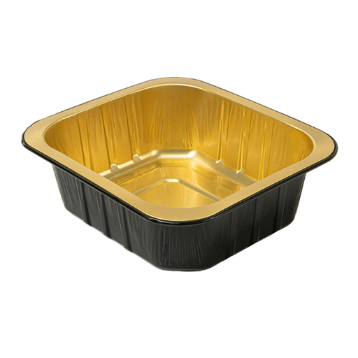 [267.78] Contenedores Lacados 515 Ml 14,2X12,6X4,5 Cm Negro/Oro Aluminio (50 Unid.)