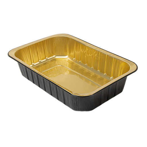 [267.79] Contenedores Lacados 975 Ml 21,4X14,2X4,5 Cm Negro/Oro Aluminio (50 Unid.)