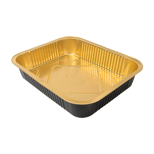 [267.80] CONTENEDORES LACADOS 3600 ML 32,2x26,2x6 CM NEGRO/ORO ALUMINIO (25 UNID.)