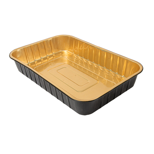 [267.82] Contenedores Lacados 2040 Ml 29,3X19,3X4,5 Cm Negro/Oro Aluminio (50 Unid.)