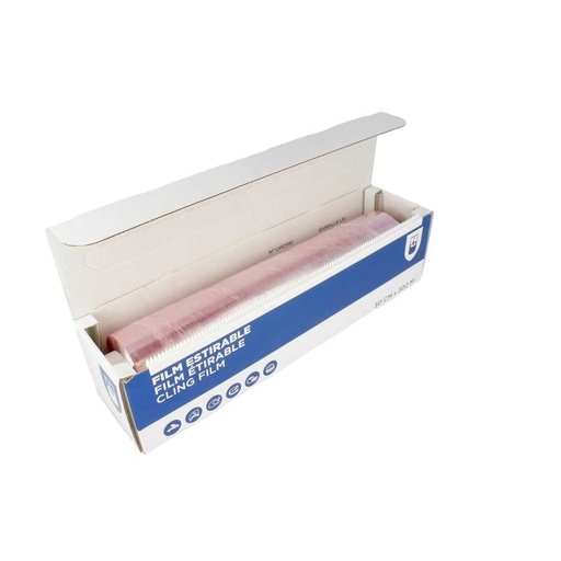 [134.74] FILM ESTIRABLE CAJA DISPENSADORA 0,30x300 M TRANSPARENTE PVC (6 UNID.)