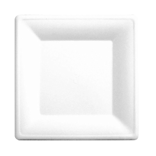 [126.01] PLATOS CUADRADOS 'BIONIC' 20x20x1 CM BLANCO BAGAZO (500 UNID.)