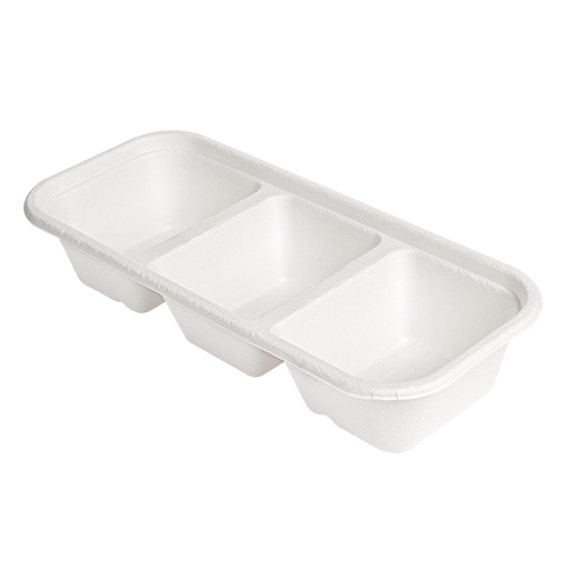 [257.53] Bandejas 3 Compart 'Bionic' 500 Ml 22,5X9,6X4,3 Cm Blanco Bagazo (600 Unid.)