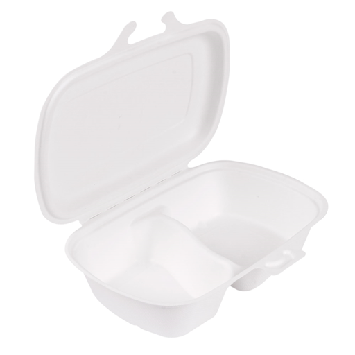 [253.96] Conchas 2 Compart. 'Bionic' 900 Ml 22,4X14X6 Cm Blanco Bagazo (400 Unid.)