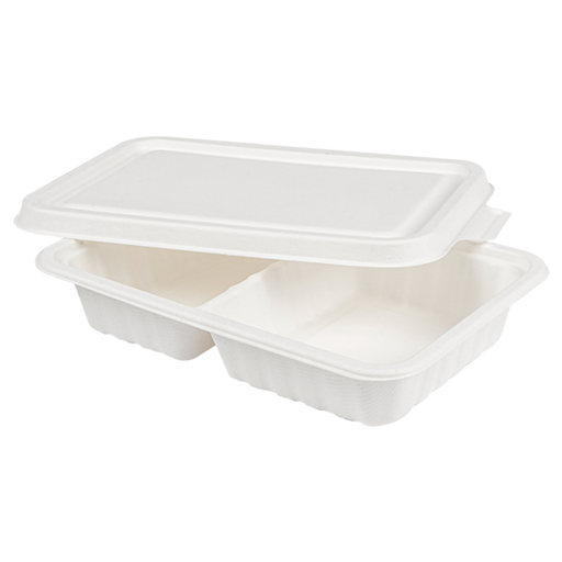 [205.69] Bandejas 2 Compart + Tapa 'Bionic' 800 Ml 23,3X14,6X6 Cm Blanco Bagazo (400 Unid.)