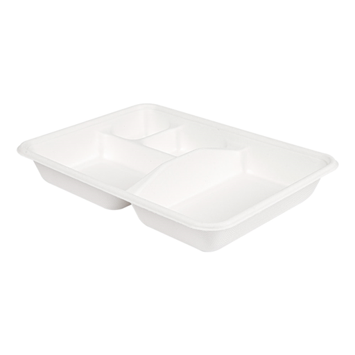 [194.27] Bandejas 4 Compart. 'Bionic' 23X17X3,5 Cm Blanco Bagazo (400 Unid.)