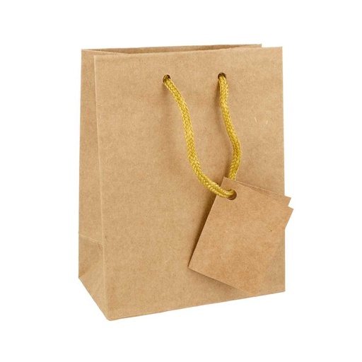 [804.61] 10 U. BOLSAS BOUTIQUE, ASA CORDÓN 175 G/M2 11,4+6,4x14,6 CM NATURAL KRAFT (1 UNID.)