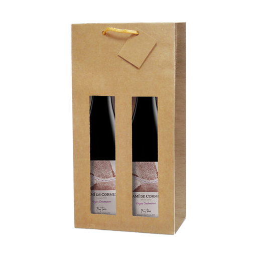 [804.59] 10 U. BOLSAS PORTA 2 BOTELLAS CON VENTANA 175 G/M2 18+8,8x38 CM NATURAL KRAFT (10 UNID.)