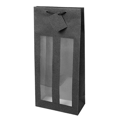 [804.87] 10 U. Bolsas Porta 2 Botellas Con Ventana 175 G/M2 18+8,8X38 Cm Negro Kraft (1 Unid.)