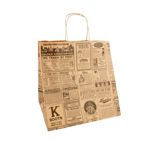[222.27] Bolsas Sos Con Asas "Traiteur" 'Times' 90 G/M2 26+20X27 Cm Natural Kraft (250 Unid.)