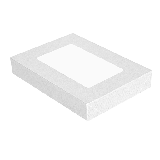 [254.79] TAPAS CON VENTANA PARA CAJAS 254.77 'THEPACK' 250 G/M2 + 32 OPP 11x15x2 CM BLANCO CARTÓN ONDULADO NANO-MICRO (200 UNID.)