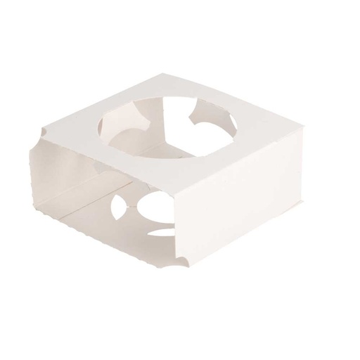 [226.57] SOPORTE UNIVERSAL PARA TARRINAS SNACKS 275 G/M2 8,5x8x3,5 CM BLANCO CARTONCILLO (800 UNID.)