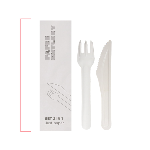 [268.68] SET 2/1 TENEDOR, CUCHILLO 'PAPER CUTLERY' 15,8 CM BLANCO PAPEL (100 UNID.)