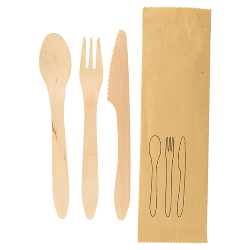 [224.67] Set Tenedor, Cuchillo, Cuchara 'Curve' 18,5 Cm Natural Madera (200 Unid.)