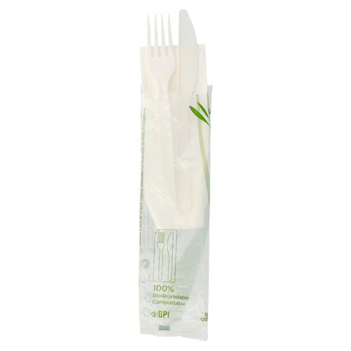 [223.53] SET 3/1 TENEDOR, CUCHILLO, SERVILLETA 18 CM BLANCO CPLA (500 UNID.)