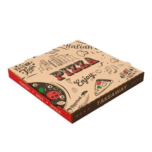 [262.47] Cajas De Pizza 'Enjoy Pizza' 'Thepack' 330 G/M2 32X32X3,8 Cm Natural Cartón Ondulado Microcanal (100 Unid.)