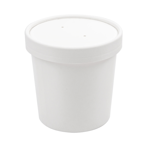 [226.39] TARRINAS + TAPAS 360 ML - 12 oz 300 + 18 PE G/M2 Ø9/7,2x8,4 CM BLANCO CARTÓN (250 UNID.)