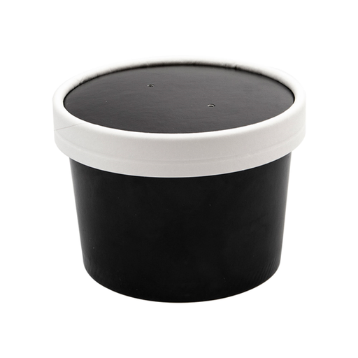 [226.46] TARRINAS + TAPAS 240 ML - 8 oz 300 + 18 PE G/M2 Ø9/7,5x6 CM NEGRO CARTÓN (250 UNID.)