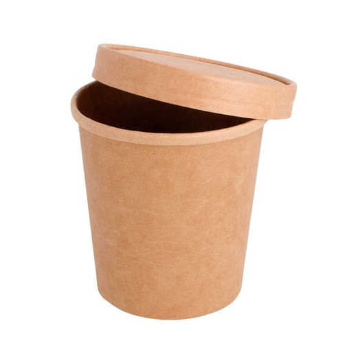 [212.60] TARRINAS + TAPAS 480 ML - 16 oz 320 + 18 PE G/M2 Ø 9,8/7,5x10 CM NATURAL KRAFT (250 UNID.)