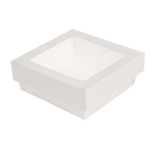 [257.77] Cajitas+Tapas Con Ventana 350 Ml - 11,6 Oz 300 + 15 Pe G/M2 10X10X4 Cm Blanco Cartoncillo (250 Unid.)