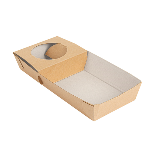 [260.05] Bandejas Transporte 1 Vaso+1 Compart. 'Thepack' 280 G/M2 25X12X4 Cm Natural Cartón Ondulado Nano-Micro (400 Unid.)