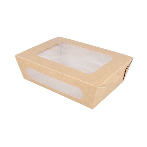 [226.92] CAJAS PARA ENSALADA CON VENTANA 1200 ML - 40 oz 391 G/M2 + PE 20,4x14,2x6 CM MARRÓN CARTONCILLO (200 UNID.)