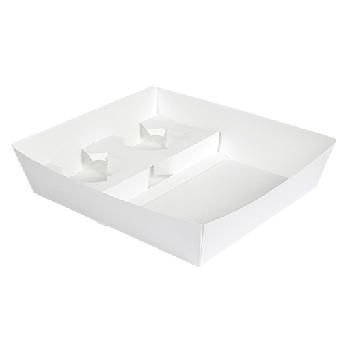 [235.25] Bandejas Transporte 2 Vasos+1 Compart. 'Thepack' 220 G/M2 24,5X22X5,5 Cm Blanco Cartón Ondulado Nano-Micro (240 Unid.)