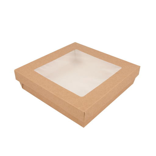 [256.05] Cajitas+Tapas Con Ventana 'Thepack' 1000 Ml 240 G/M2 + 12Pp +Opp 18,5X18,5X4 Cm Natural Cartón Ondulado Nano-Micro (200 Unid.)