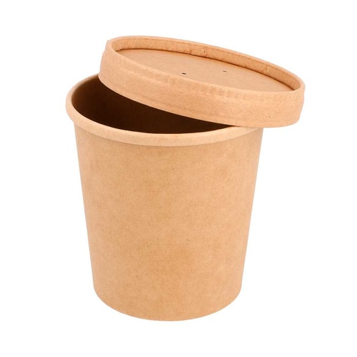 [221.86] COMBO TARRINAS + TAPAS 480 ML - 16 oz 340 + 18 PE G/M2 Ø 9,7/7,5x10 CM NATURAL KRAFT (250 UNID.)