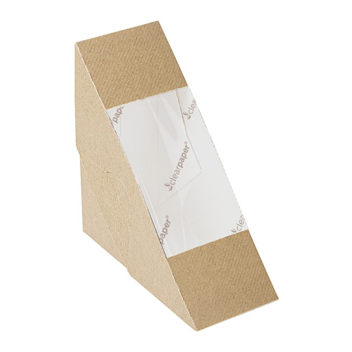 [257.08] CAJAS SÁNDWICHES CON VENTANA ECO - SIMPLE 'THEPACK' 220 G/M2 12,4x12,4x5,5 CM NATURAL CARTÓN ONDULADO NANO-MICRO (500 UNID.)