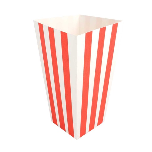 [235.02] RECIPIENTES POP CORNS 'THEPACK STRIPES' 3 L 9x14x23 CM BLANCO CARTÓN ONDULADO NANO-MICRO (600 UNID.)