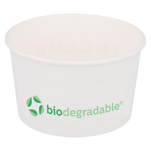 [227.82] TARRINAS HELADOS 'BIODEGRADABLE' 240 ML 210 + 30 PLA G/M2 Ø9,4x5,5 CM BLANCO CELULOSA + PLA (2000 UNID.)