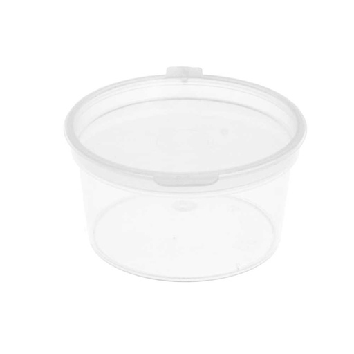 [212.18] PEQUEÑAS TARRINAS + TAPA INCORPORADA 30 ML Ø5/4x2.7 CM TRANSPARENTE PP (1000 UNID.)