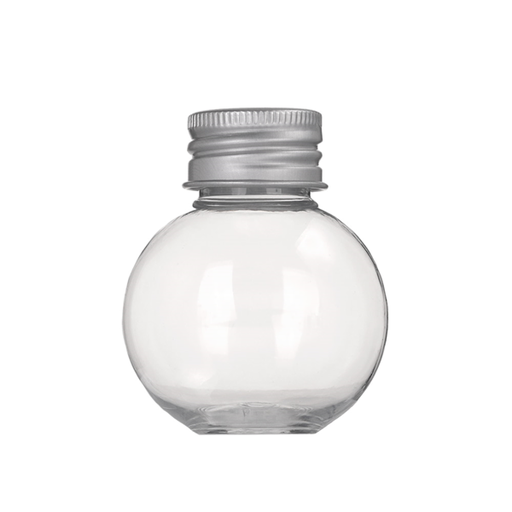 [268.49] BOTELLAS BOLA CON TAPÓN ALUMINIO 50 ML Ø5x6,2 CM TRANSPARENTE PET (150 UNID.)