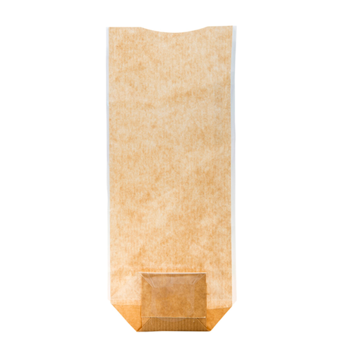 [801.73] SACHETS CON BASE Y VENTANA PP 10x22 CM NATURAL KRAFT (100 UNID.)